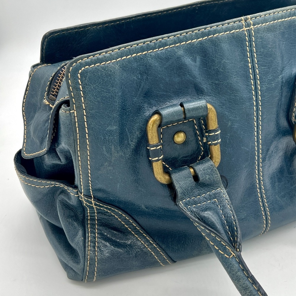 Vintage Wilsons Denim Blue Saddle Leather Purse Shoulder Bag Satchel Y2K - Picture 4 of 15